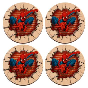 Spiderman wall, ΣΕΤ x4 Σουβέρ ξύλινα στρογγυλά plywood (9cm)