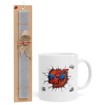 Spiderman wall, Easter Set, Ceramic Cup (330ml) & Easter aromatic flat candle (30cm) (GRAY)