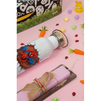 Spiderman wall, Πασχαλινή Λαμπάδα με παγούρι μεταλλικό (620ml, stainless steel) & κερί αρωματικό πλακέ (30cm) (ΡΟΖ)