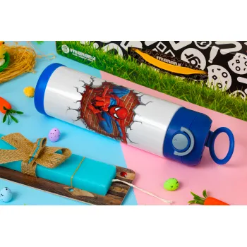 Spiderman wall, Easter candle, Childrens hot water bottle, stainless steel, with safety straw, BLUE (500ml)