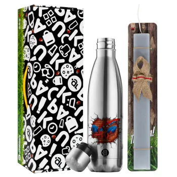Spiderman wall, Easter Set, metallic stainless thermos flask (500ml) & scented flat Easter candle (30cm) (GRAY)