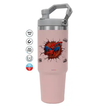 Spiderman wall, ΡΟΖ χρώματος Θερμός Ανοξείδωτο 890ml (30oz) με χερούλι