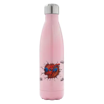 Spiderman wall, Metal mug thermos Pink Iridiscent (Stainless steel), double wall, 500ml