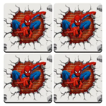 Spiderman wall, ΣΕΤ 4 Σουβέρ ξύλινα τετράγωνα (9cm)