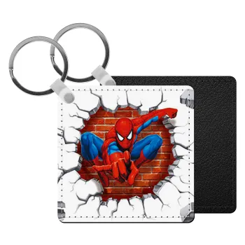 Spiderman wall, Μπρελόκ Δερματίνη, τετράγωνο ΜΑΥΡΟ (5x5cm)