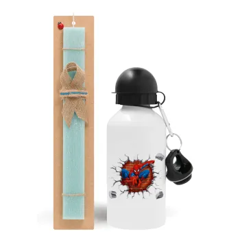 Spiderman wall, Easter Set, metallic aluminum water bottle (500ml) & scented flat candle (30cm) (TURQUOISE)