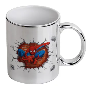 Spiderman wall, Mug ceramic, silver mirror, 330ml