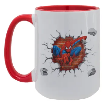 Spiderman wall, Κούπα Mega 15oz, κεραμική Κόκκινη, 450ml