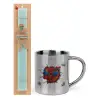 Easter Set, metallic thermal cup (300ml) & aromatic flat Easter candle (30cm) (TURQUOISE)