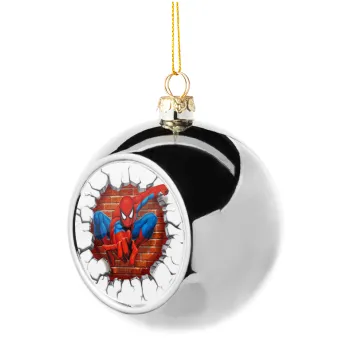 Spiderman wall, Silver 8cm Christmas tree ball ornament