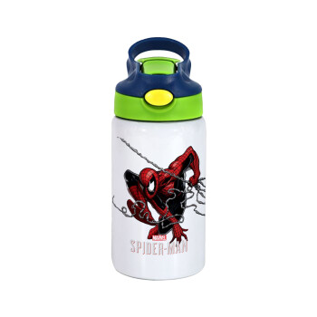 Spider-man, Children's hot water bottle, stainless steel, with safety straw, green, blue (350ml)