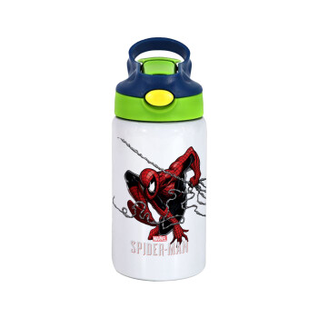 Spider-man, Children's hot water bottle, stainless steel, with safety straw, green, blue (350ml)