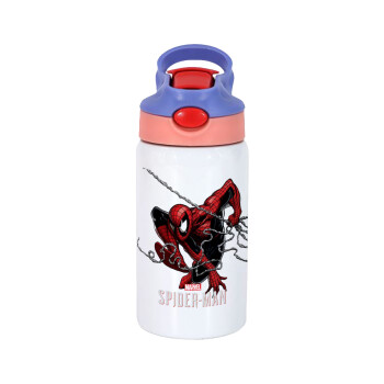 Spider-man, Παιδικό παγούρι θερμό, ανοξείδωτο, με καλαμάκι ασφαλείας, ροζ/μωβ (350ml)