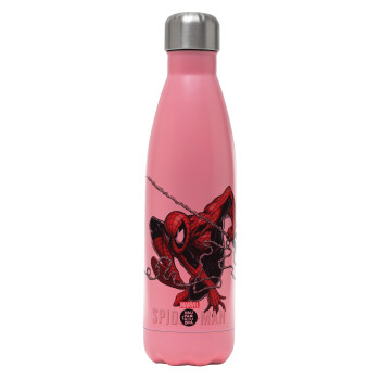 Spider-man, Metal mug thermos Pink Mat (Stainless steel), double wall, 500ml