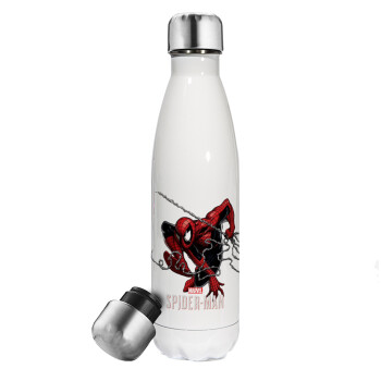 Spider-man, Μεταλλικό παγούρι θερμός Λευκό (Stainless steel), διπλού τοιχώματος, 500ml