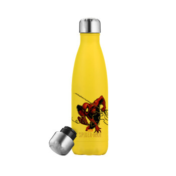 Spider-man, Μεταλλικό παγούρι θερμός Κίτρινος (Stainless steel), διπλού τοιχώματος, 500ml