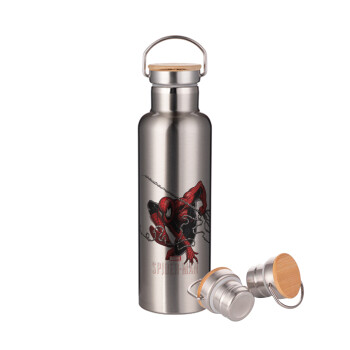 Spider-man, Stainless steel Silver with wooden lid (bamboo), double wall, 750ml