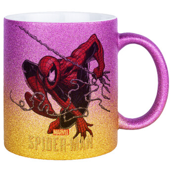 Spider-man, Κούπα Χρυσή/Ροζ Glitter, κεραμική, 330ml