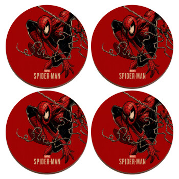 Spider-man, ΣΕΤ x4 Σουβέρ ξύλινα στρογγυλά plywood (9cm)