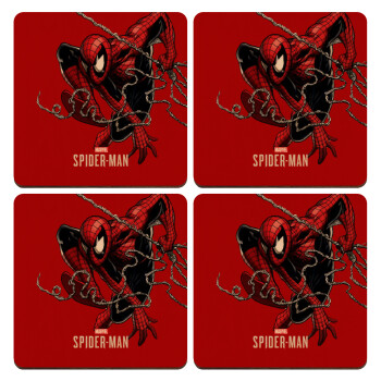Spider-man, ΣΕΤ x4 Σουβέρ ξύλινα τετράγωνα plywood (9cm)