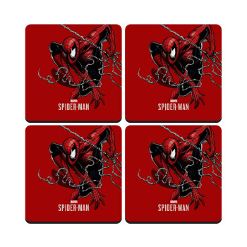 Spider-man, ΣΕΤ 4 Σουβέρ ξύλινα τετράγωνα (9cm)