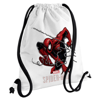 Spider-man, Backpack pouch GYMBAG white, with pocket (40x48cm) & thick cords