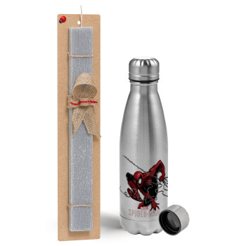 Spider-man, Easter Set, metallic Inox water bottle (750ml) & aromatic flat Easter candle (30cm) (GRAY)
