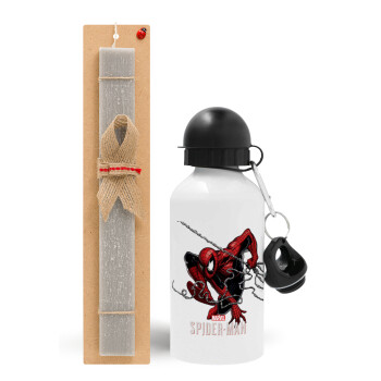 Spider-man, Easter Set, metallic aluminum water bottle (500ml) & aromatic flat Easter candle (30cm) (GRAY)