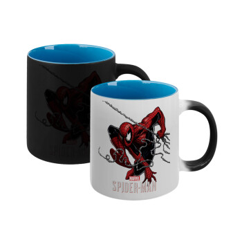 Spider-man, Κούπα Μαγική εσωτερικό μπλε, κεραμική 330ml που αλλάζει χρώμα με το ζεστό ρόφημα