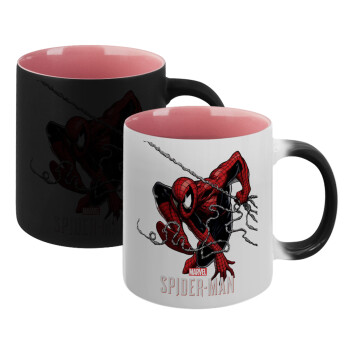 Spider-man, Κούπα Μαγική εσωτερικό ΡΟΖ, κεραμική 330ml που αλλάζει χρώμα με το ζεστό ρόφημα
