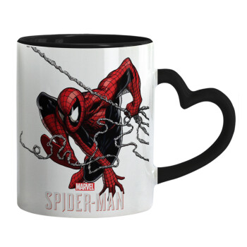Spider-man, Κούπα καρδιά χερούλι μαύρη, κεραμική, 330ml