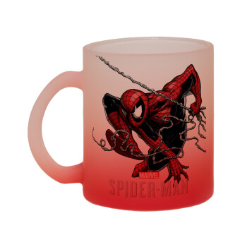 Spider-man, Κούπα γυάλινη δίχρωμη με βάση το κόκκινο ματ, 330ml