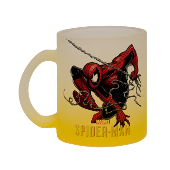 Spider-man, Κούπα γυάλινη δίχρωμη με βάση το κίτρινο ματ, 330ml