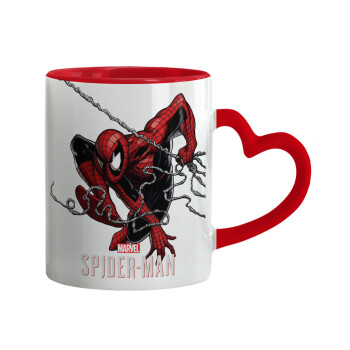 Spider-man, Κούπα καρδιά χερούλι κόκκινη, κεραμική, 330ml