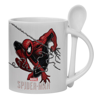 Spider-man, Ceramic coffee mug with Spoon, 330ml (1pcs)