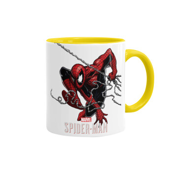 Spider-man, Κούπα χρωματιστή κίτρινη, κεραμική, 330ml