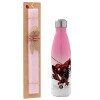 Easter Set, Metallic pink/white (Stainless steel) thermos, double-walled, 500ml & aromatic flat Easter candle (30cm) (PINK)