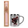 Easter Set, metallic thermal cup (300ml) & aromatic flat Easter candle (30cm) (PINK)