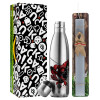 Easter Set, metallic stainless thermos flask (500ml) & scented flat Easter candle (30cm) (GRAY)