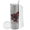 Tumbler stainless steel Silver 600ml, with metal straw & cleaning brush