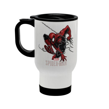 Spider-man, Κούπα ταξιδιού ανοξείδωτη με καπάκι, διπλού τοιχώματος (θερμό) λευκή 450ml