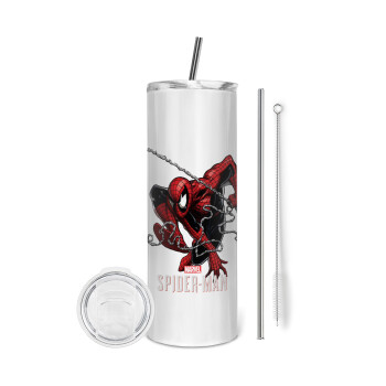 Spider-man, Eco friendly ποτήρι θερμό (tumbler) από ανοξείδωτο ατσάλι 600ml, με μεταλλικό καλαμάκι & βούρτσα καθαρισμού