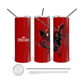 Spider-man, 360 Eco friendly ποτήρι θερμό (tumbler) από ανοξείδωτο ατσάλι 600ml, με μεταλλικό καλαμάκι & βούρτσα καθαρισμού