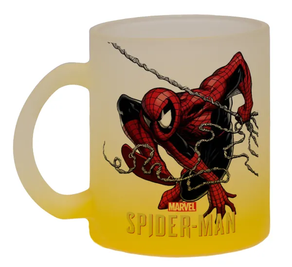 Spider-man — Κούπα γυάλινη δίχρωμη με βάση το κίτρινο ματ, 330ml
