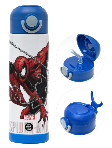 Spider-man — Children's hot water bottle, stainless steel, with safety straw, BLUE (500ml)