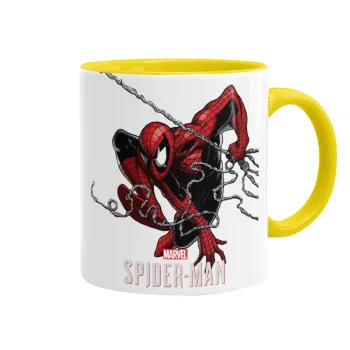 Spider-man, Κούπα χρωματιστή κίτρινη, κεραμική, 330ml