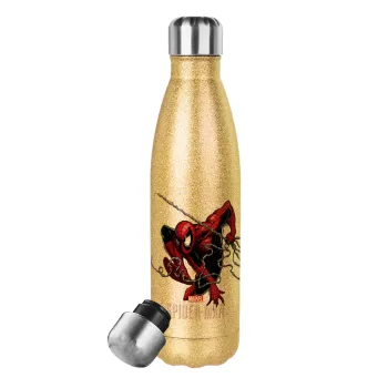Spider-man, Glitter gold stainless steel thermos bottle, double-walled, 500ml
