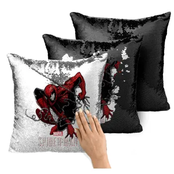 Spider-man, Μαξιλάρι καναπέ Μαγικό Μαύρο με πούλιες 40x40cm περιέχεται το γέμισμα