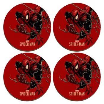 Spider-man, ΣΕΤ x4 Σουβέρ ξύλινα στρογγυλά plywood (9cm)