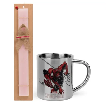 Spider-man, Easter Set, metallic thermal cup (300ml) & aromatic flat Easter candle (30cm) (PINK)